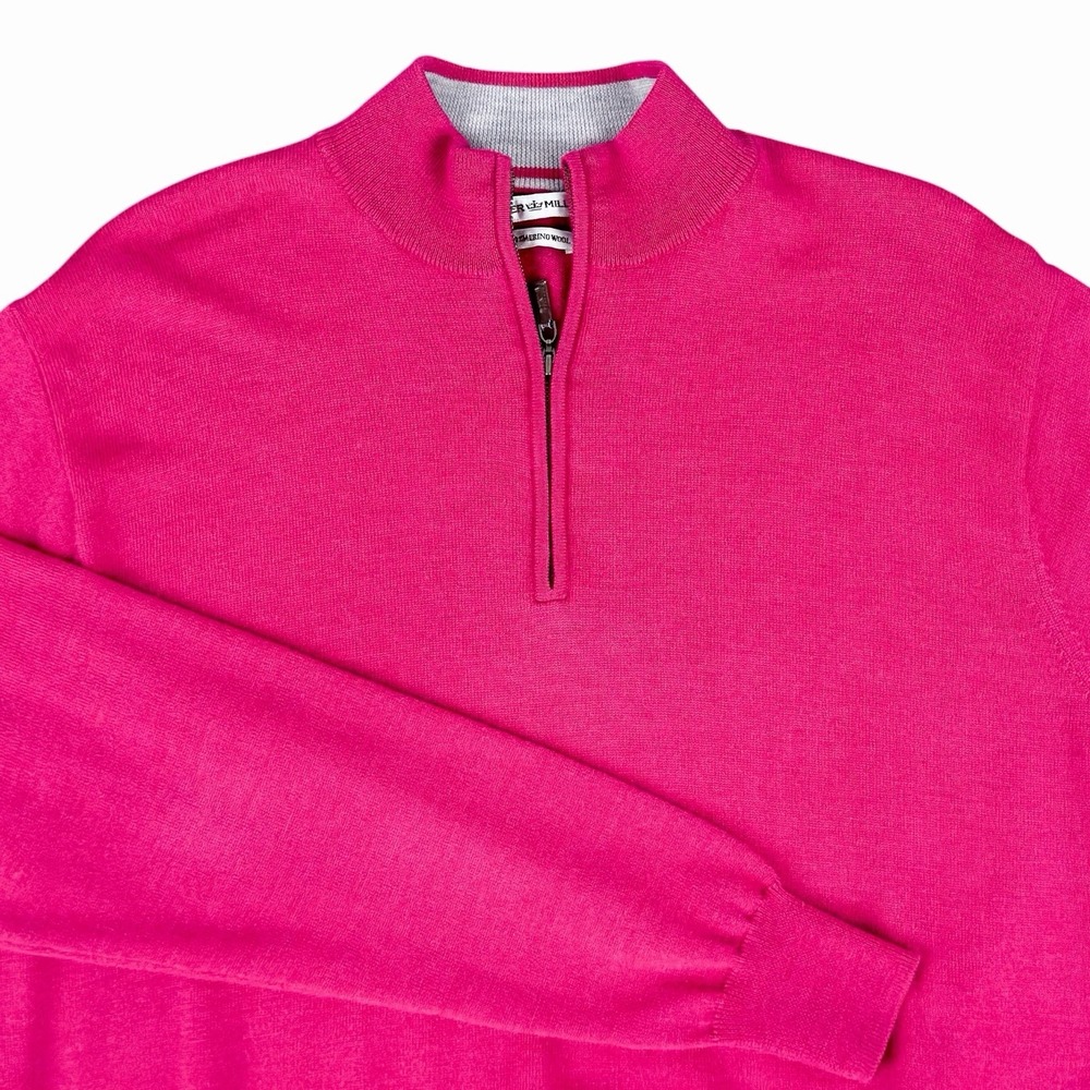 Peter Millar Men's Large 100% Merino Wool Quarter Zip Sweater Pink Mock Neck